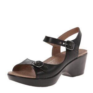 Dansko Women's Black Joanie Grain Leather Block Heel Ankle Strap Sandal Size 11